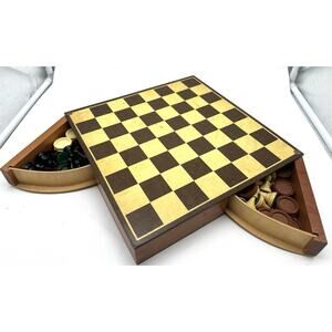 VINTAGE DRUEKE CHESS CHECKER SET /W BOARD MODEL 133 12x12